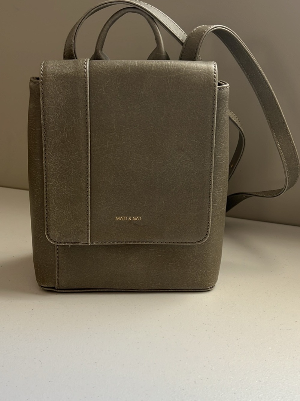 Matt & Nat Olive Green Vegan Leather Mini Backpack